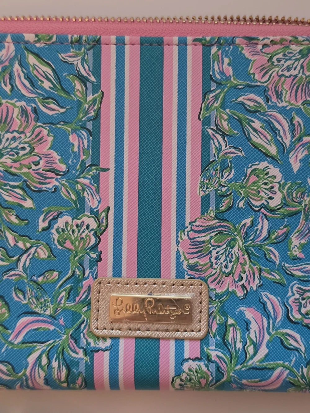 Lilly Pulitzer Blue Pink Floral Zip Wristlet